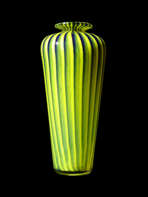 Blue and yellow striped vase (10 x 4 inches)