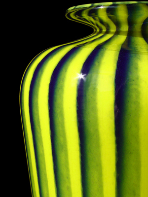 Blue and yellow striped vase - detail