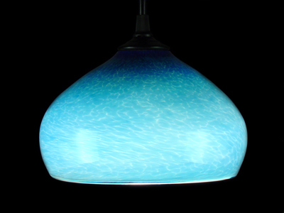Blue bowl pendant lamp - on