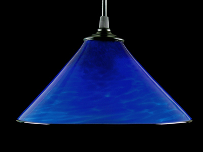 Blue pendant cone lamp - off (9 x 5 inches)