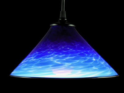 Blue pendant cone lamp - on