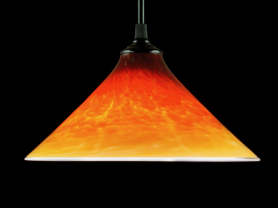 Gold cone pendant lamp - on