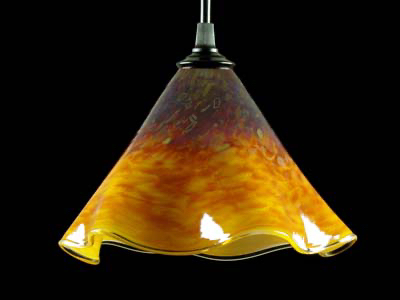 Gold fluted cone pendant lamp - off (5 x 7 inches)