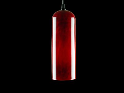 Red cylinder pendant lamp - off (9 x 3 inches)