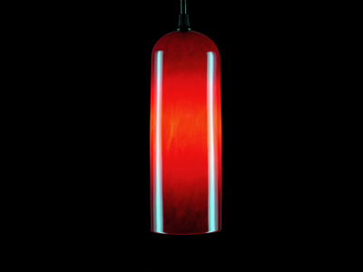 Red cylinder pendant lamp - on