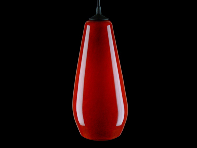 Red teardrop pendant lamp - off (12 x 6 inches)