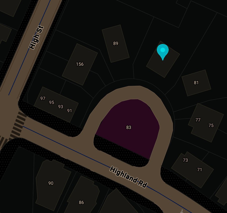 Map showing 85 Highland Road, Brookline
